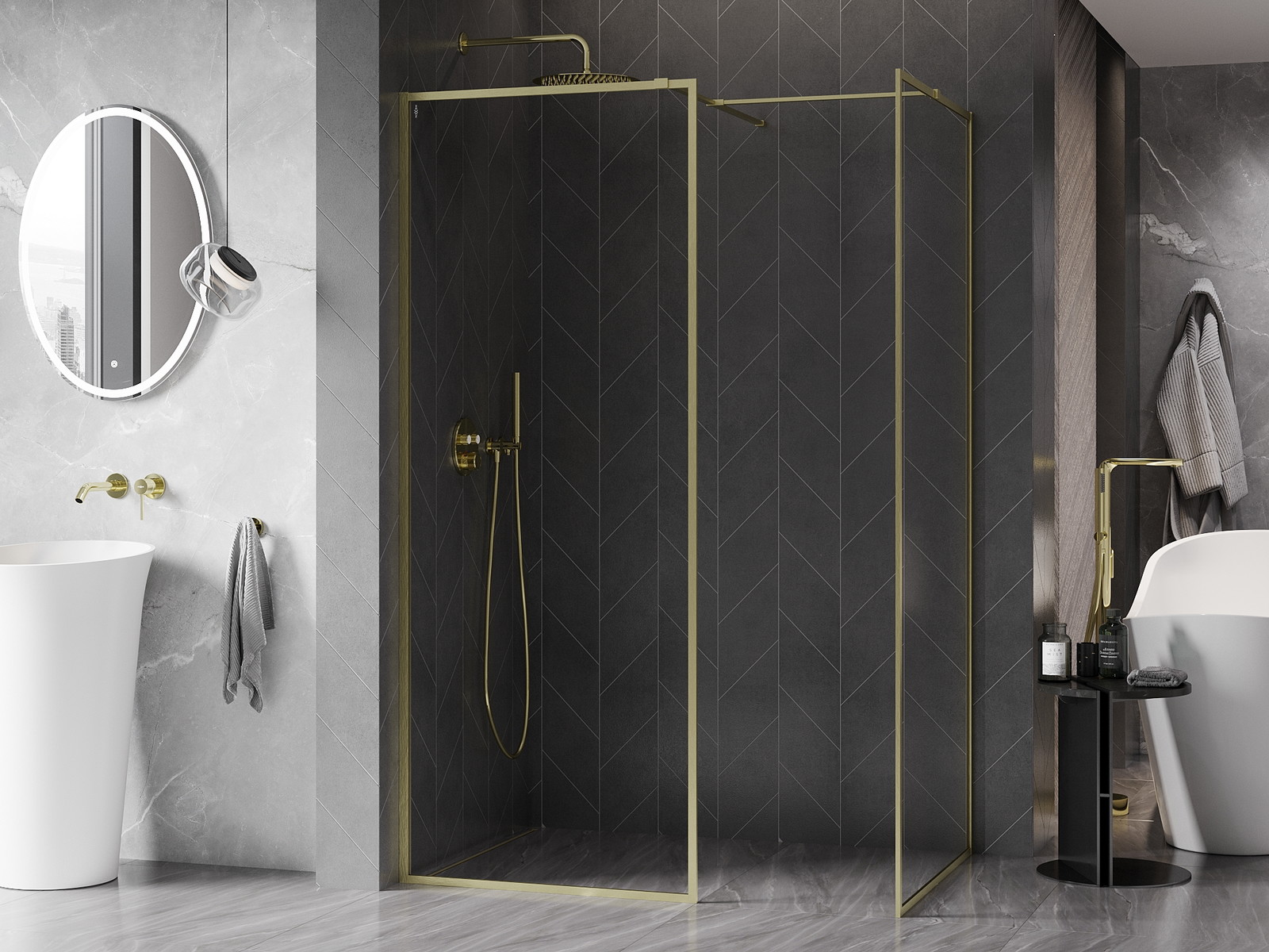 Mexen Kioto-F ścianka prysznicowa Walk-in z ramką 115 x 80 cm, transparent 8 mm, złota szczotkowana - 800-115-202-04-55-080